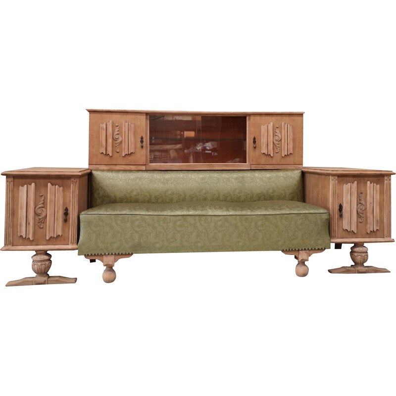 Acogedor sofá vintage de roble de Charles Dudouyt, 1940