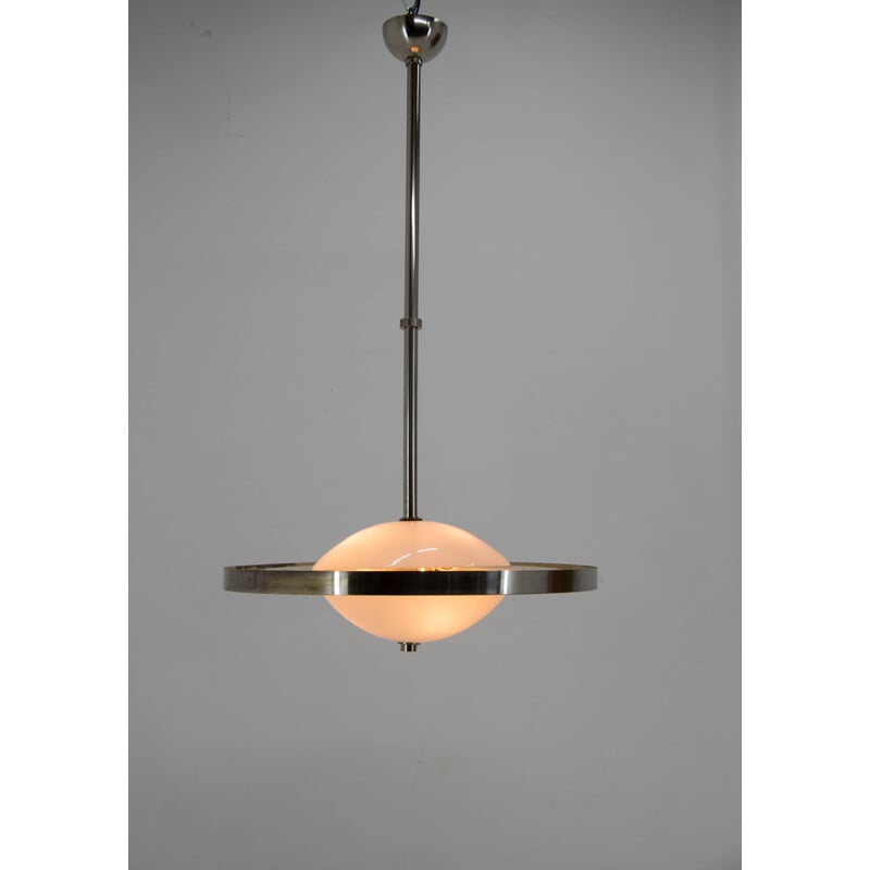 Vintage nickel-plated Bauhaus chandelier by Anyz for Ias, Czechoslovakia 1930s