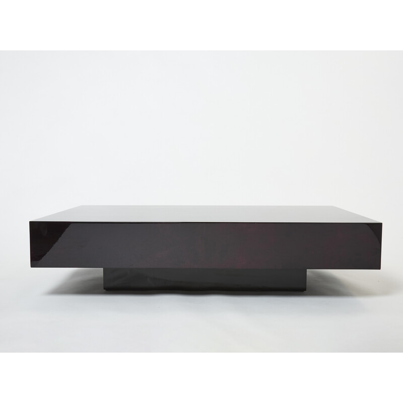 Table basse vintage en parchemin teintée aubergine par Aldo Tura, 1960