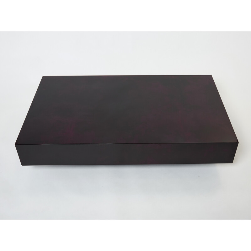 Table basse vintage en parchemin teintée aubergine par Aldo Tura, 1960