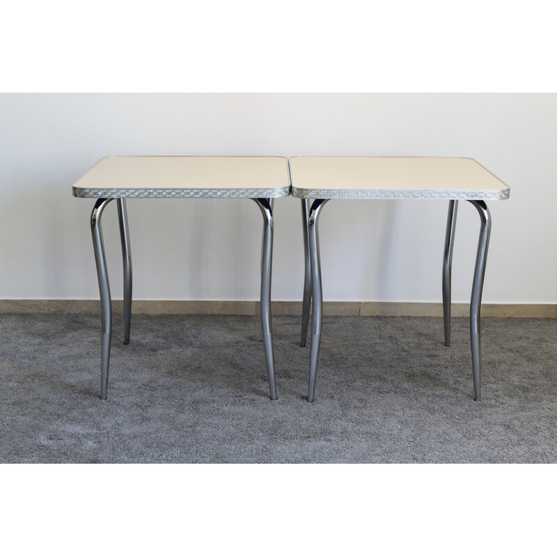 Set of 4 vintage chrome-plated metal and formica bar tables, Italy 1970s