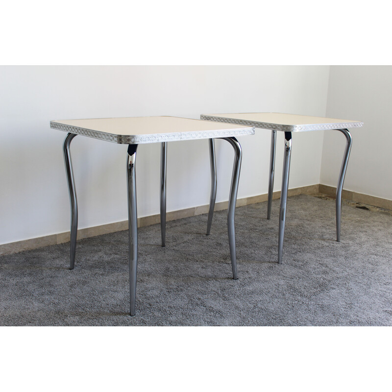 Set of 4 vintage chrome-plated metal and formica bar tables, Italy 1970s