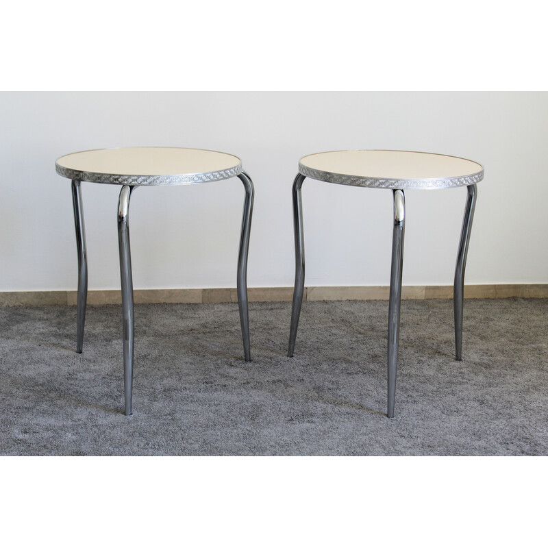 Set of 4 vintage chrome-plated metal and formica bar tables, Italy 1970s