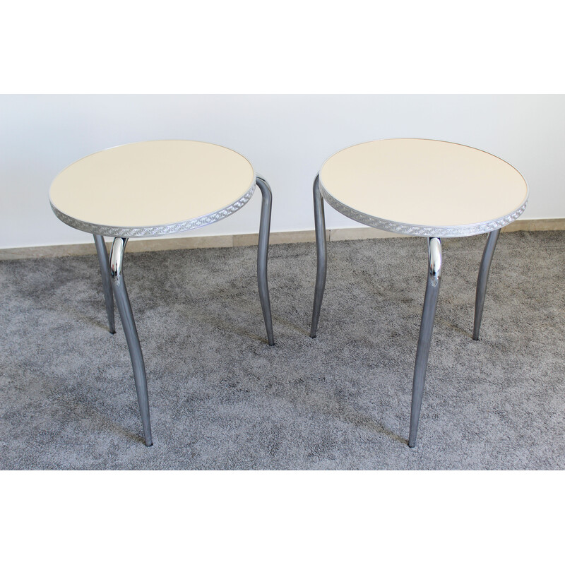 Set of 4 vintage chrome-plated metal and formica bar tables, Italy 1970s