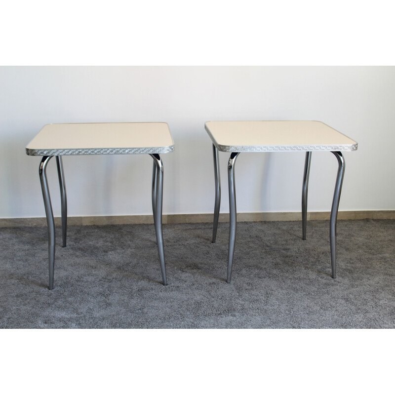 Set of 4 vintage chrome-plated metal and formica bar tables, Italy 1970s