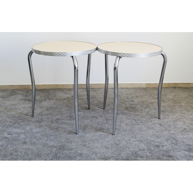 Set of 4 vintage chrome-plated metal and formica bar tables, Italy 1970s