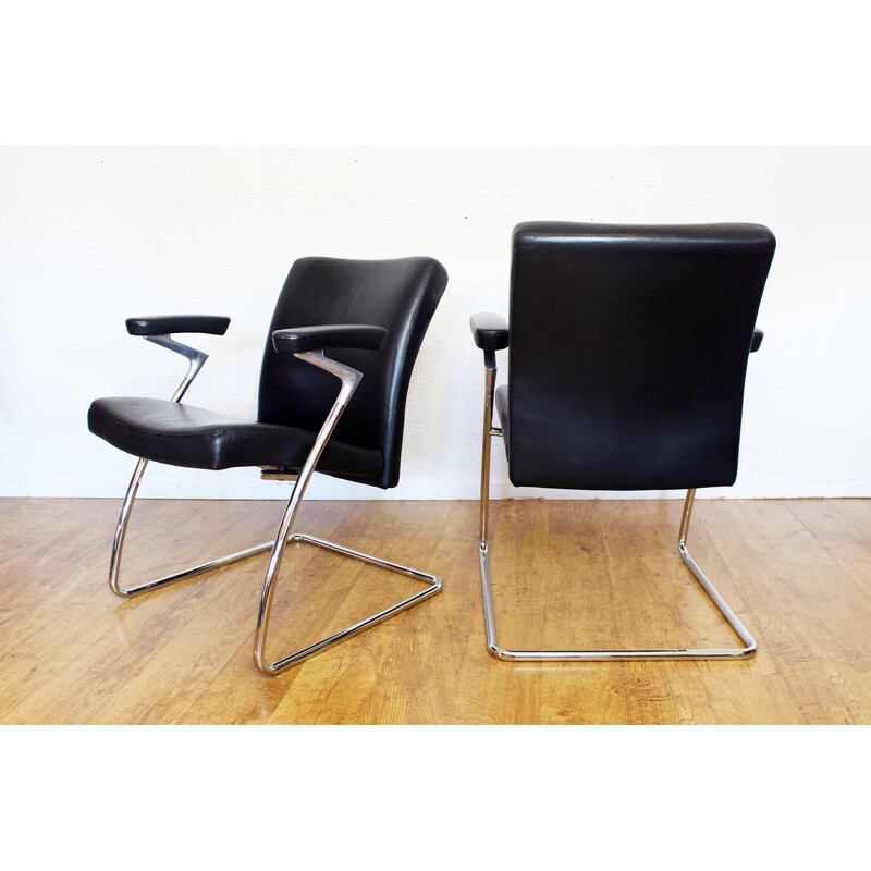 Pair of vintage Art Collection leather armchairs by Knoll, 1970-1980