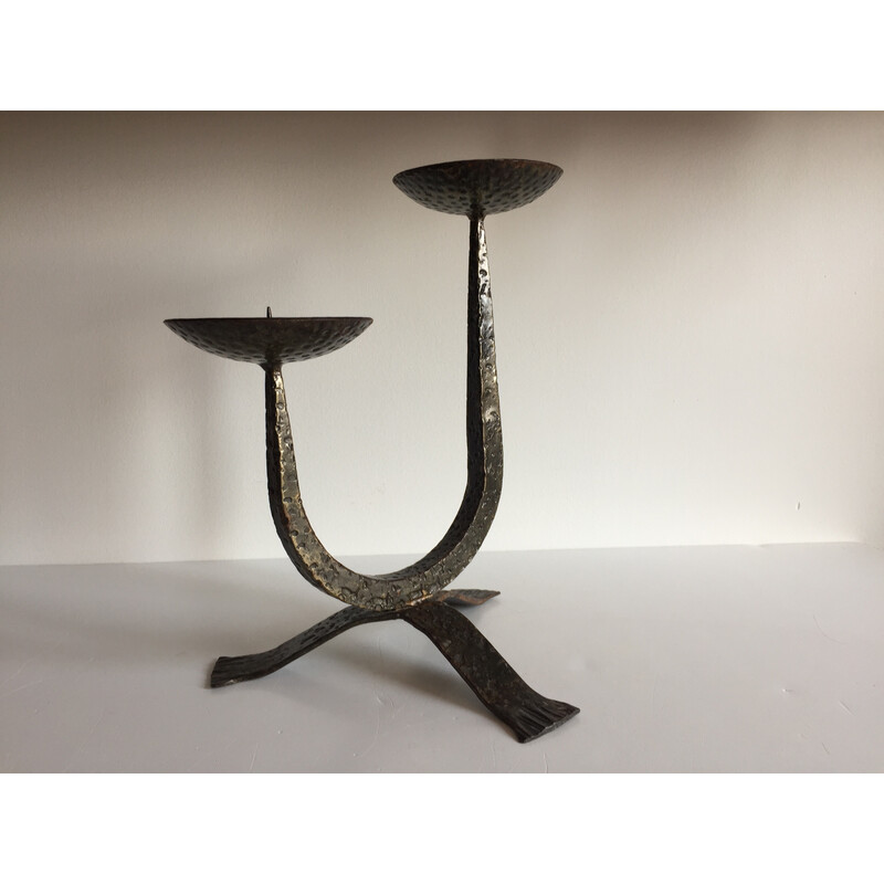 Vintage Brutalist steel table candlestick