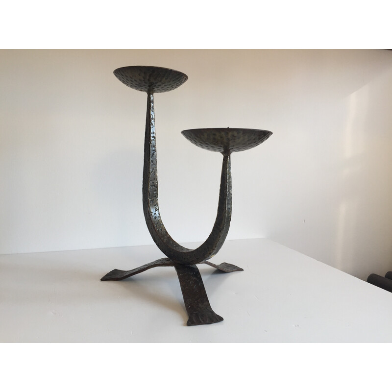 Vintage Brutalist steel table candlestick
