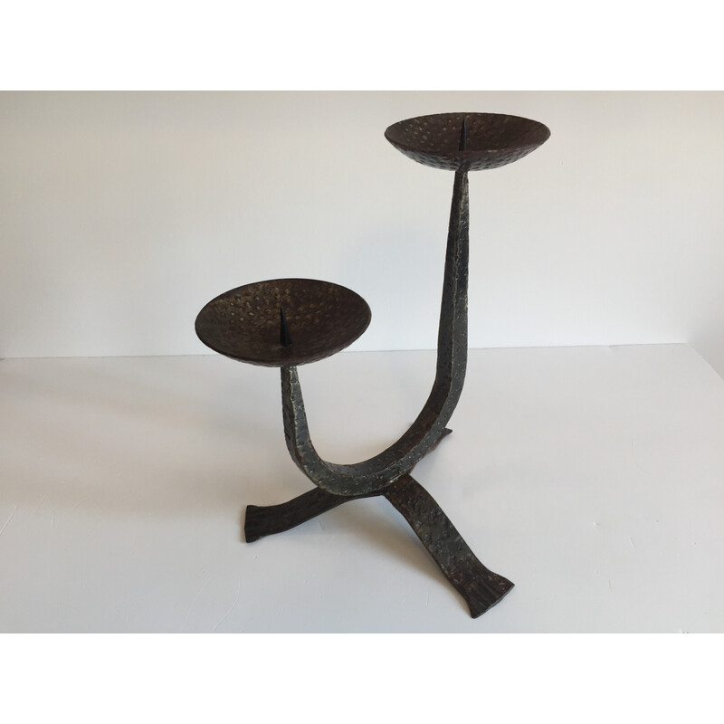 Vintage Brutalistische stalen tafel kandelaar