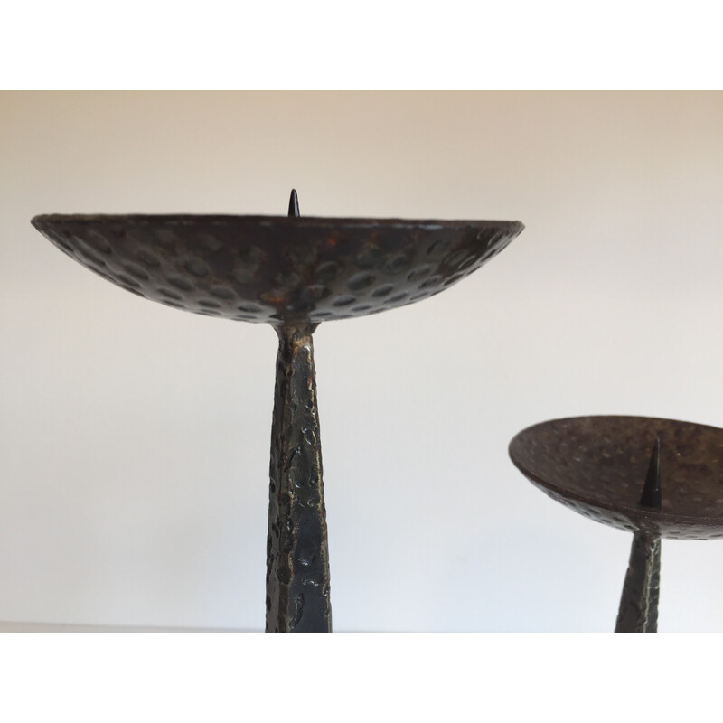 Bougeoir de table brutaliste vintage en acier