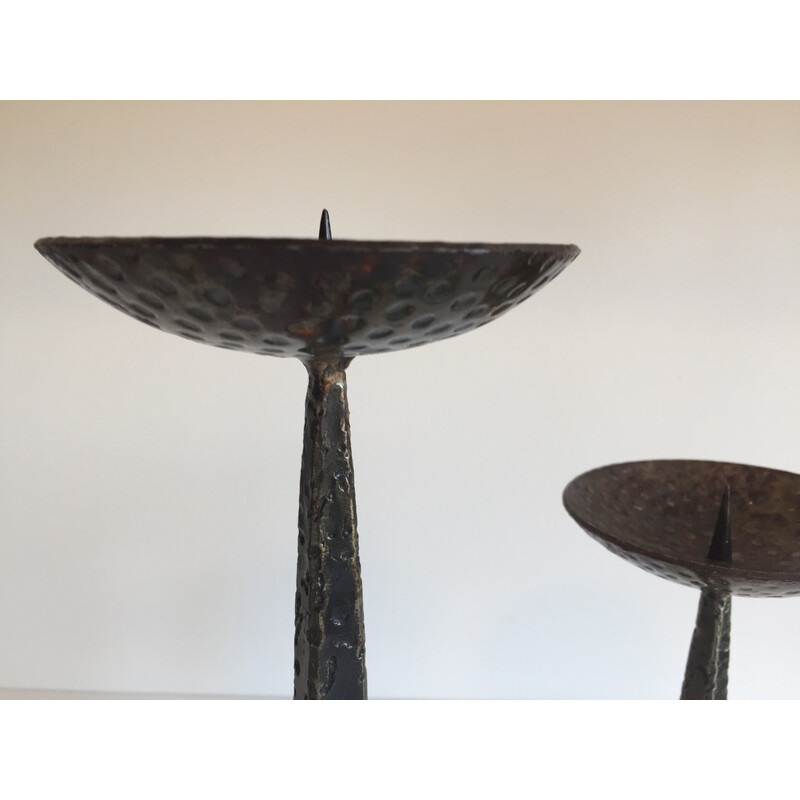 Porta-vela de mesa em aço Vintage Brutalist