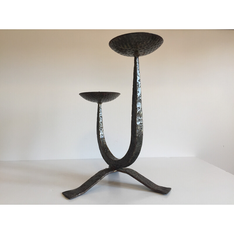 Vintage Brutalist steel table candlestick