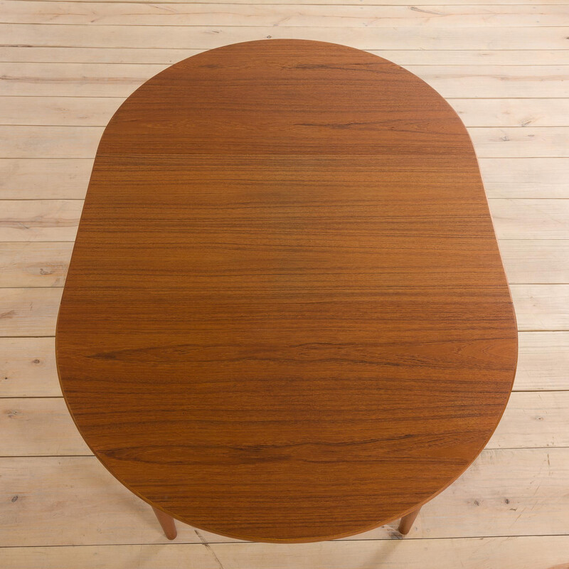 Vintage round extension dining table in teak by Mogens Kold, Denmark 1960s