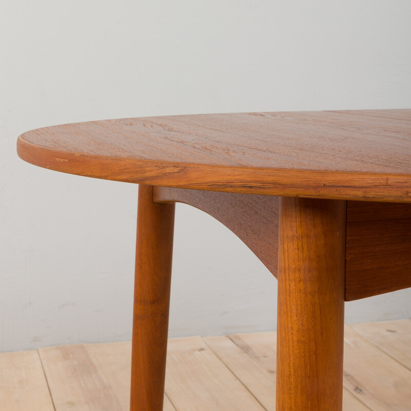 Vintage round extension dining table in teak by Mogens Kold, Denmark 1960s