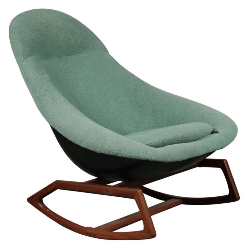 Vintage Gemini rocking chair for Lurashell in green fiberglass and wood 1960