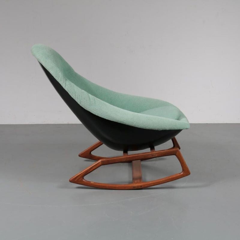 Vintage Gemini rocking chair for Lurashell in green fiberglass and wood 1960