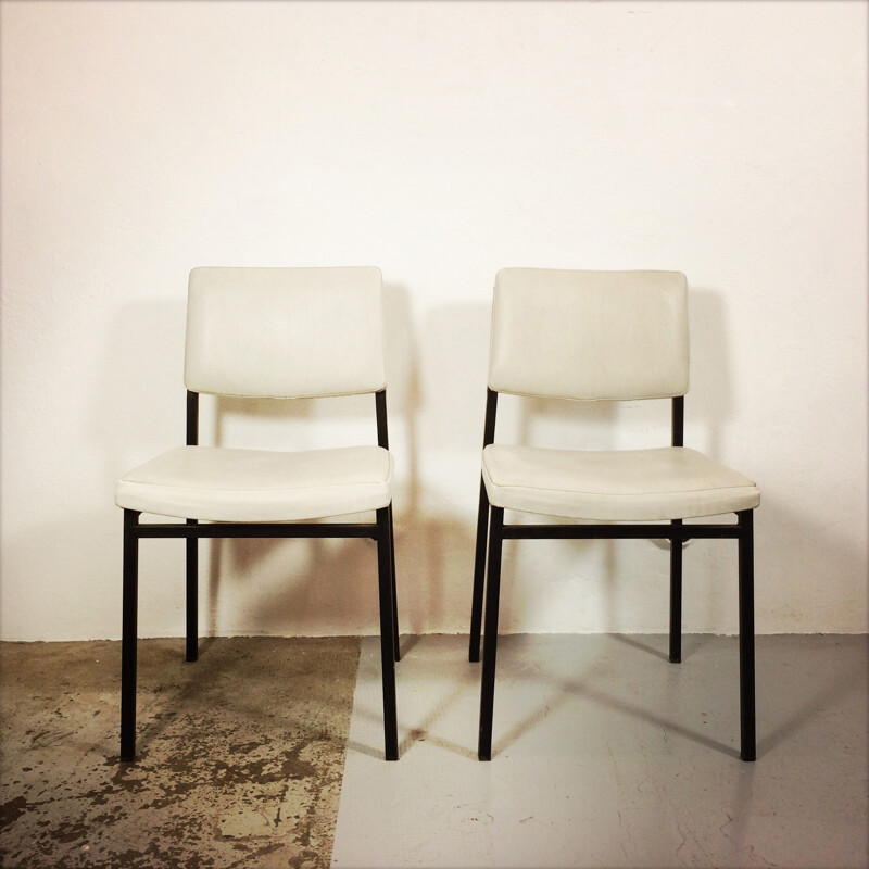 Pair of grey leatherette dinning chairs - 1960s