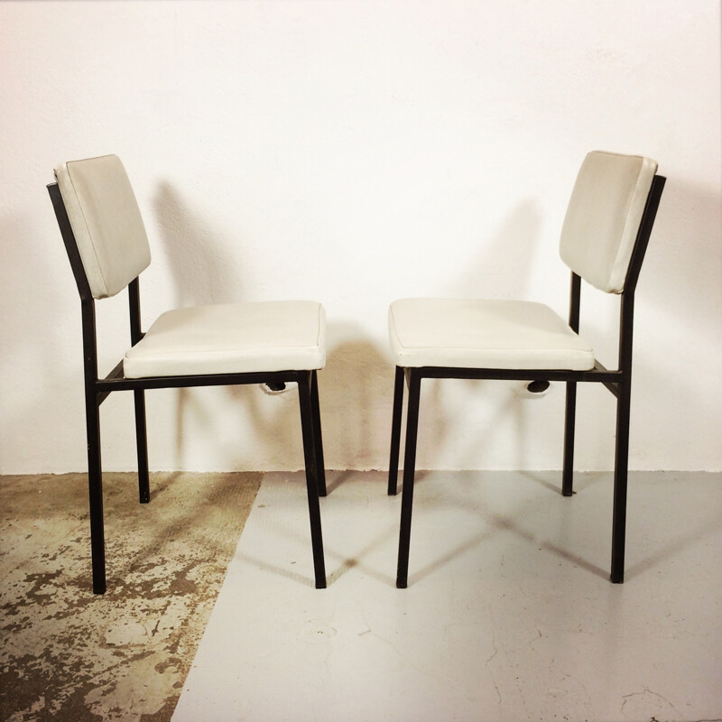 Pair of grey leatherette dinning chairs - 1960s