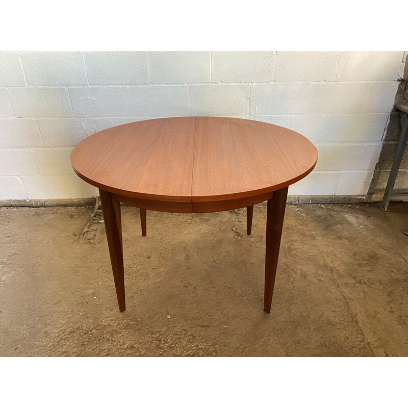 Vintage Scandinavian extendable round table in teak, 1960s