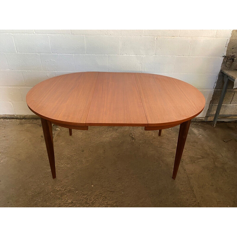 Tavolo rotondo allungabile in teak vintage scandinavo, 1960