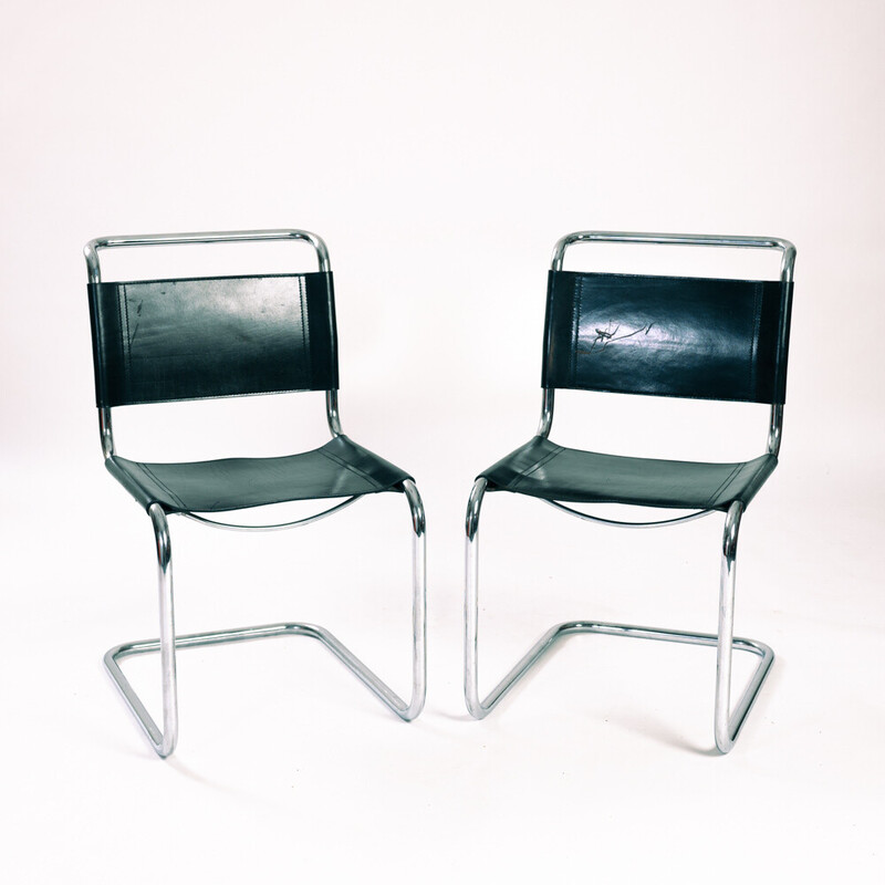 Cadeiras Vintage Bauhaus em pele afivelada por Mart Stam para Fasem, Itália