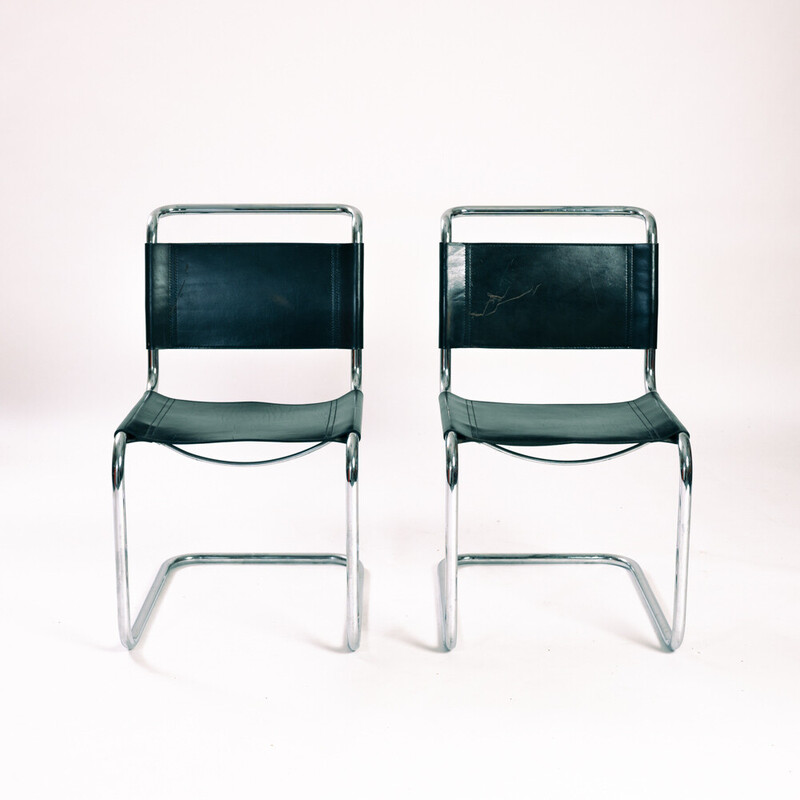 Cadeiras Vintage Bauhaus em pele afivelada por Mart Stam para Fasem, Itália