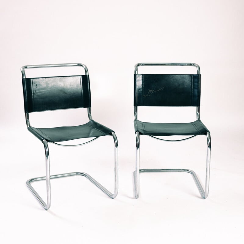 Bauhaus vintage slingleather chairs by Mart Stam for Fasem, Italy
