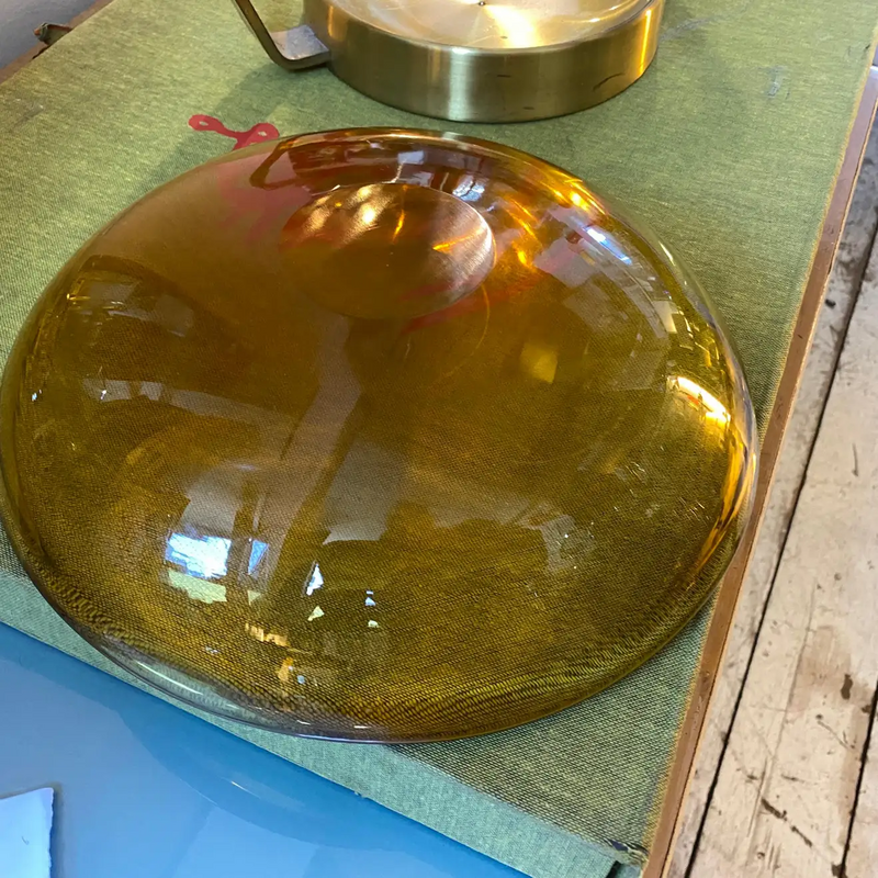 Mid-century Italian brass and brown glass umbrella stand, 1970s