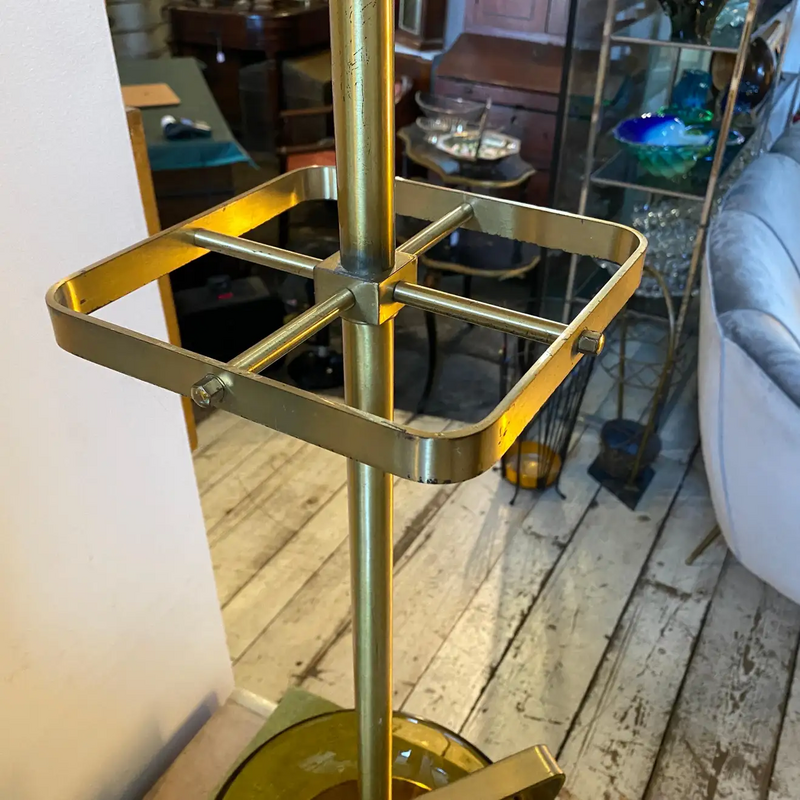 Mid-century Italian brass and brown glass umbrella stand, 1970s