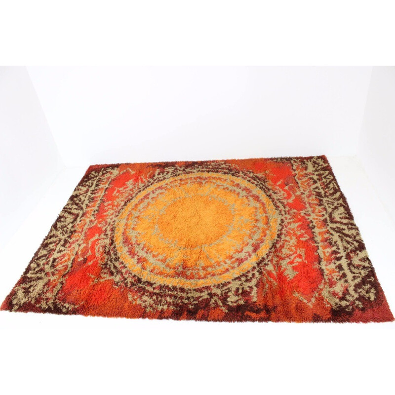 Mid-century modernist orange wool rug - 1970s