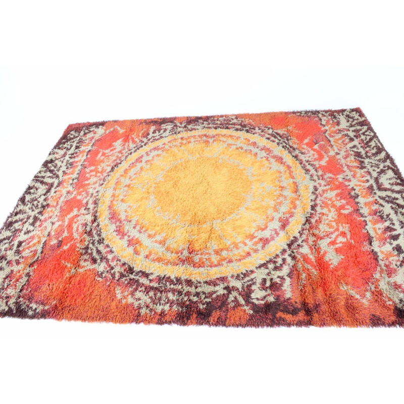 Mid-century modernist orange wool rug - 1970s