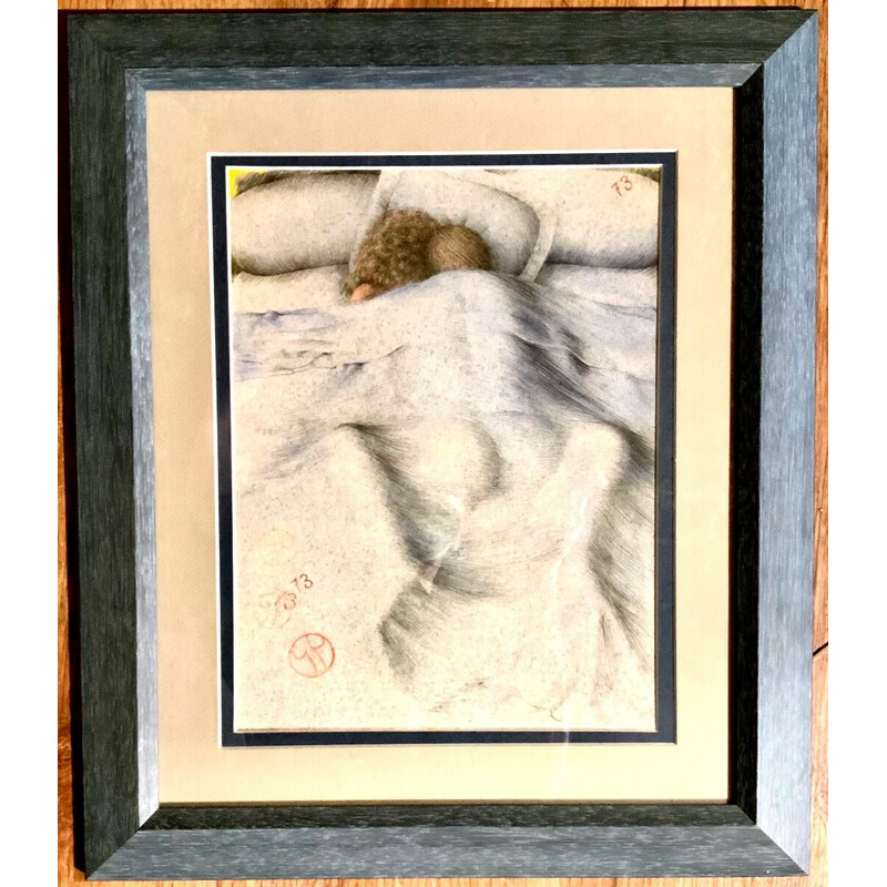 Vintage drawing "Couple Under the Sheet" by Charles Matton