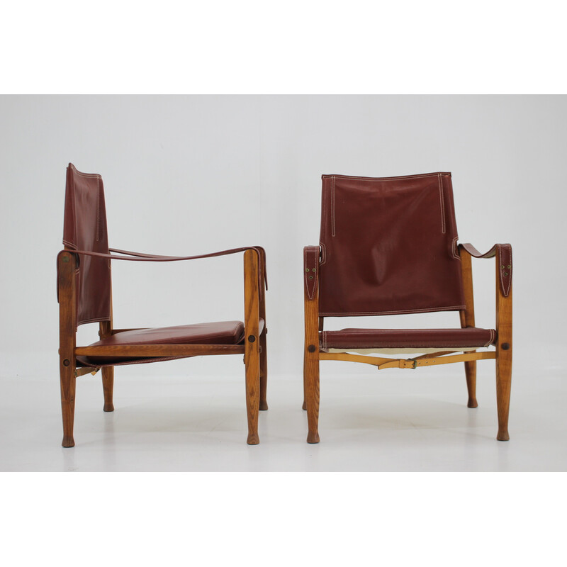 Paar vintage Kaare Klint Safari fauteuils van Rud Rasmussen, Denemarken 1960