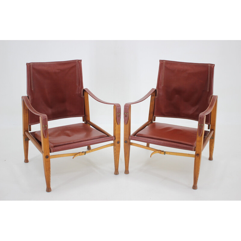 Pair of vintage Kaare Klint Safari armchair by Rud Rasmussen, Denmark 1960s