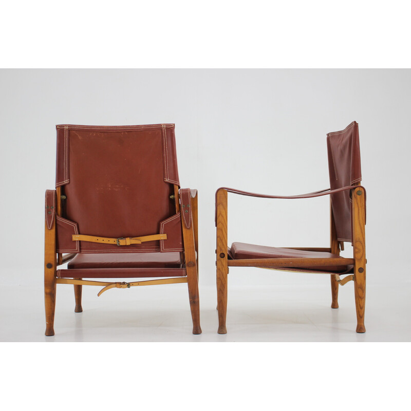Paar vintage Kaare Klint Safari fauteuils van Rud Rasmussen, Denemarken 1960