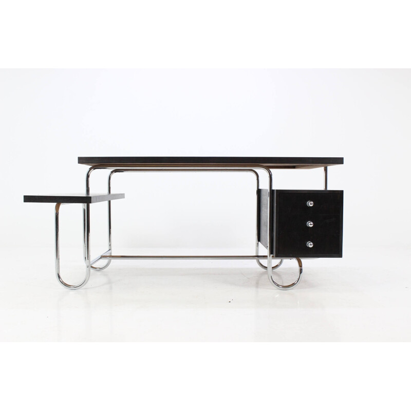Oak writing desk with chromed structure - 1930s