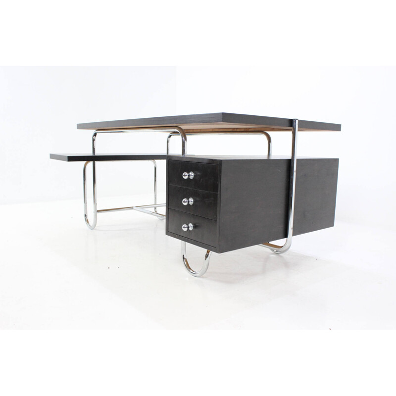 Oak writing desk with chromed structure - 1930s