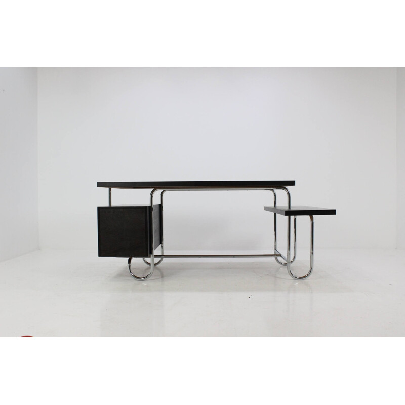Oak writing desk with chromed structure - 1930s