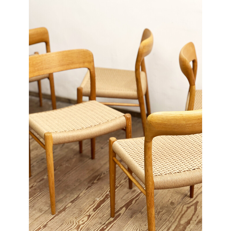 Set of 6 Danish mid-century model 75 chairs by Niels O. Moller for Jl Mollers Mobelfabrik, 1950