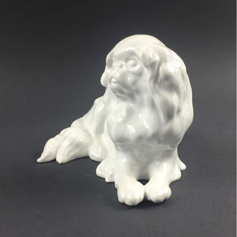 Vintage porcelain Japanese chin dog figurine by Erich Hösel for Meissen Porzellan, Germany 1950s