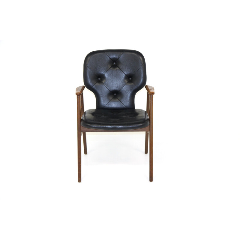 Vintage beuken en lederen fauteuil, Zweden 1970