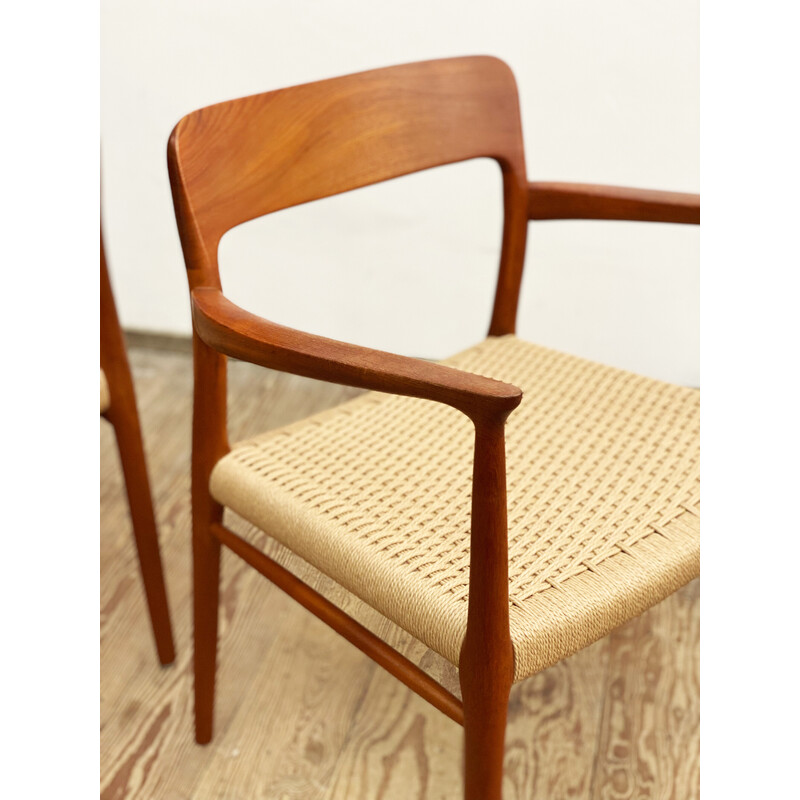 Danish mid-century pair of teak chairs model 56 by Niels O Moller for Jl Mollers Mobelfabrik, 1950s