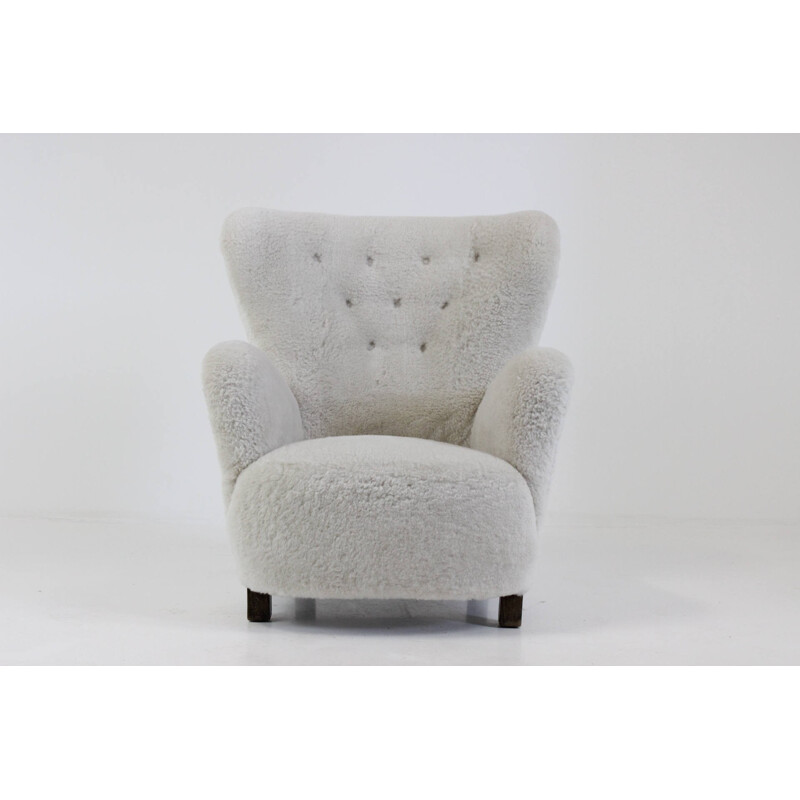 Mid-century danish winged sheepskin armchair - 1940s