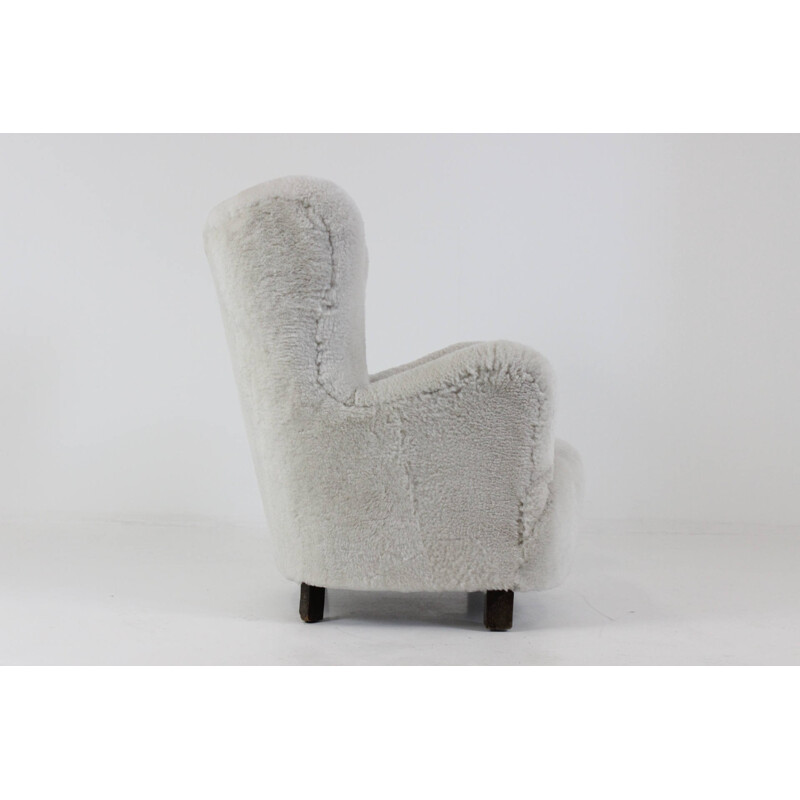 Mid-century danish winged sheepskin armchair - 1940s