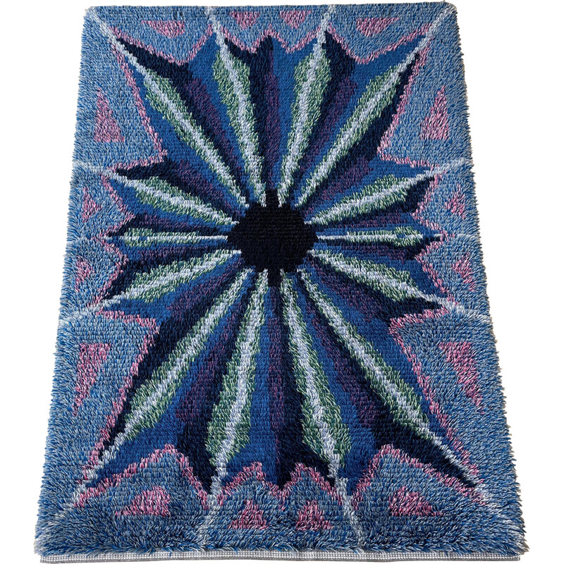 Scandinavian vintage wool rug Rya, Sweden 1960