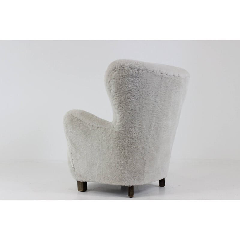 Mid-century danish winged sheepskin armchair - 1940s