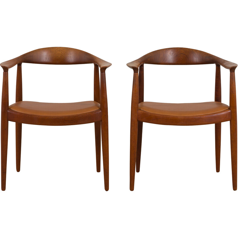 Pareja de sillones vintage modelo 503 en teca y cuero de Hans Wegner para Johannes Hansen, años 60