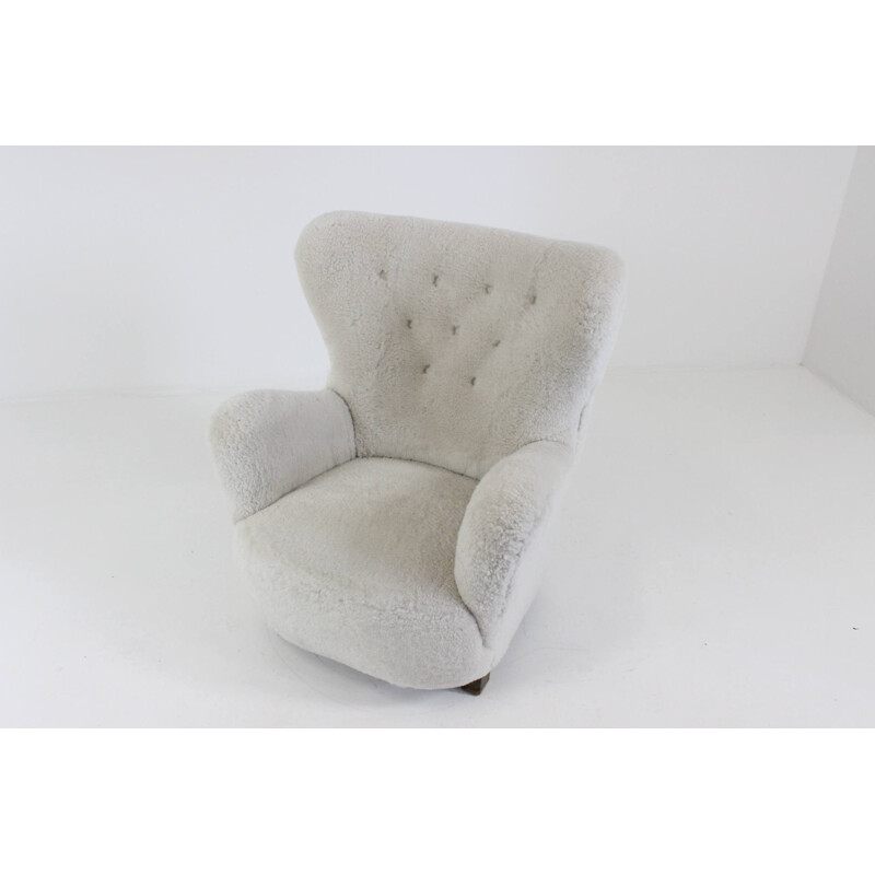 Fauteuil danois vintage en peau de mouton - 1940