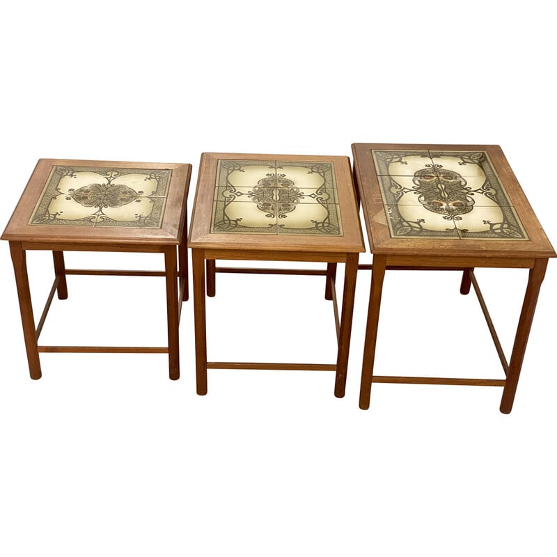 Danish vintage nesting tables with tiles, 1970s